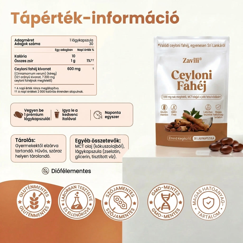 ZAVILI® Ceyloni fahéj 12:1 MCT olajjal — 30 kapszula